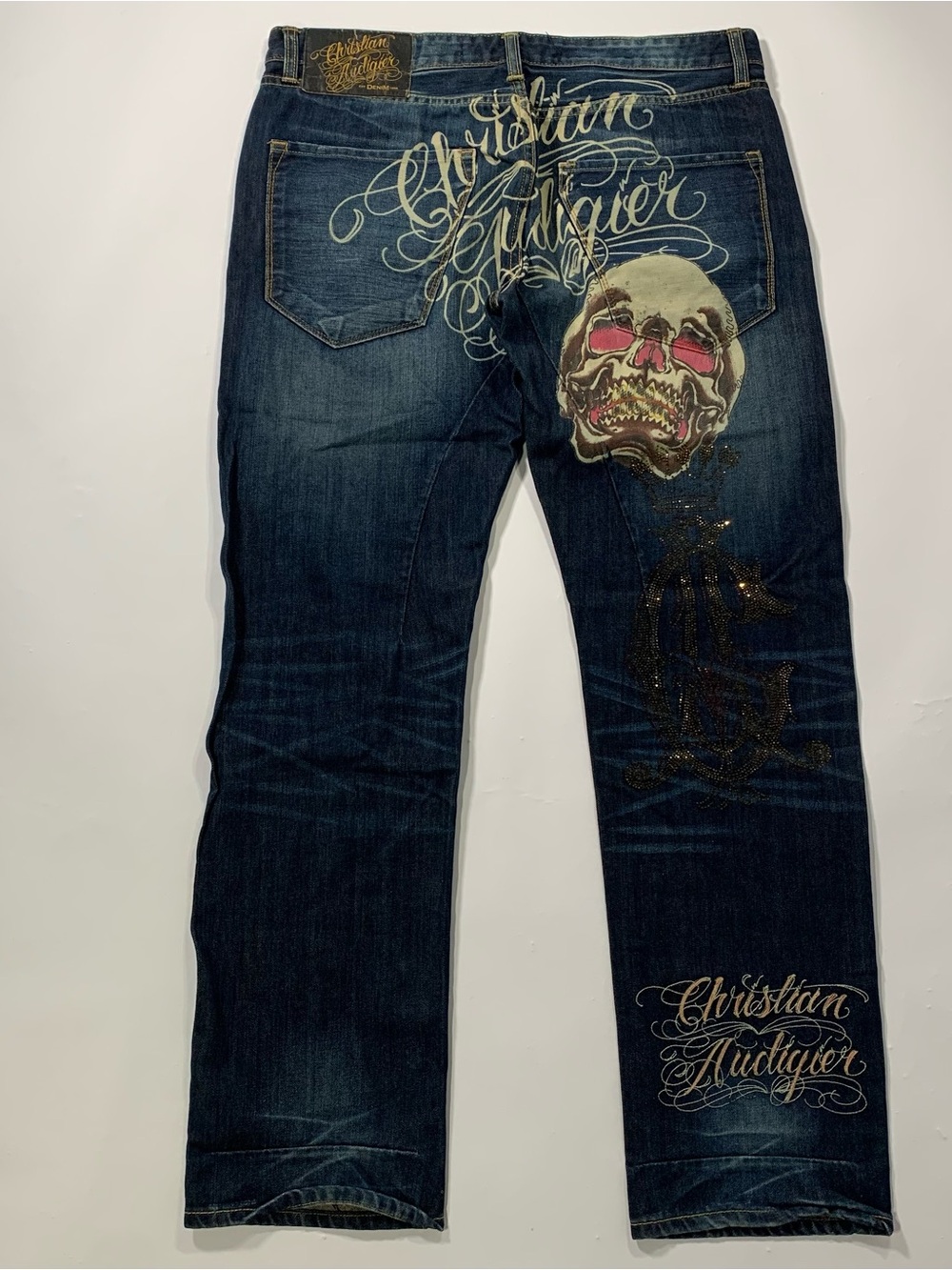 Vintage 2000s Christian Audigier Skull Rhinestone Jeans 36x34
